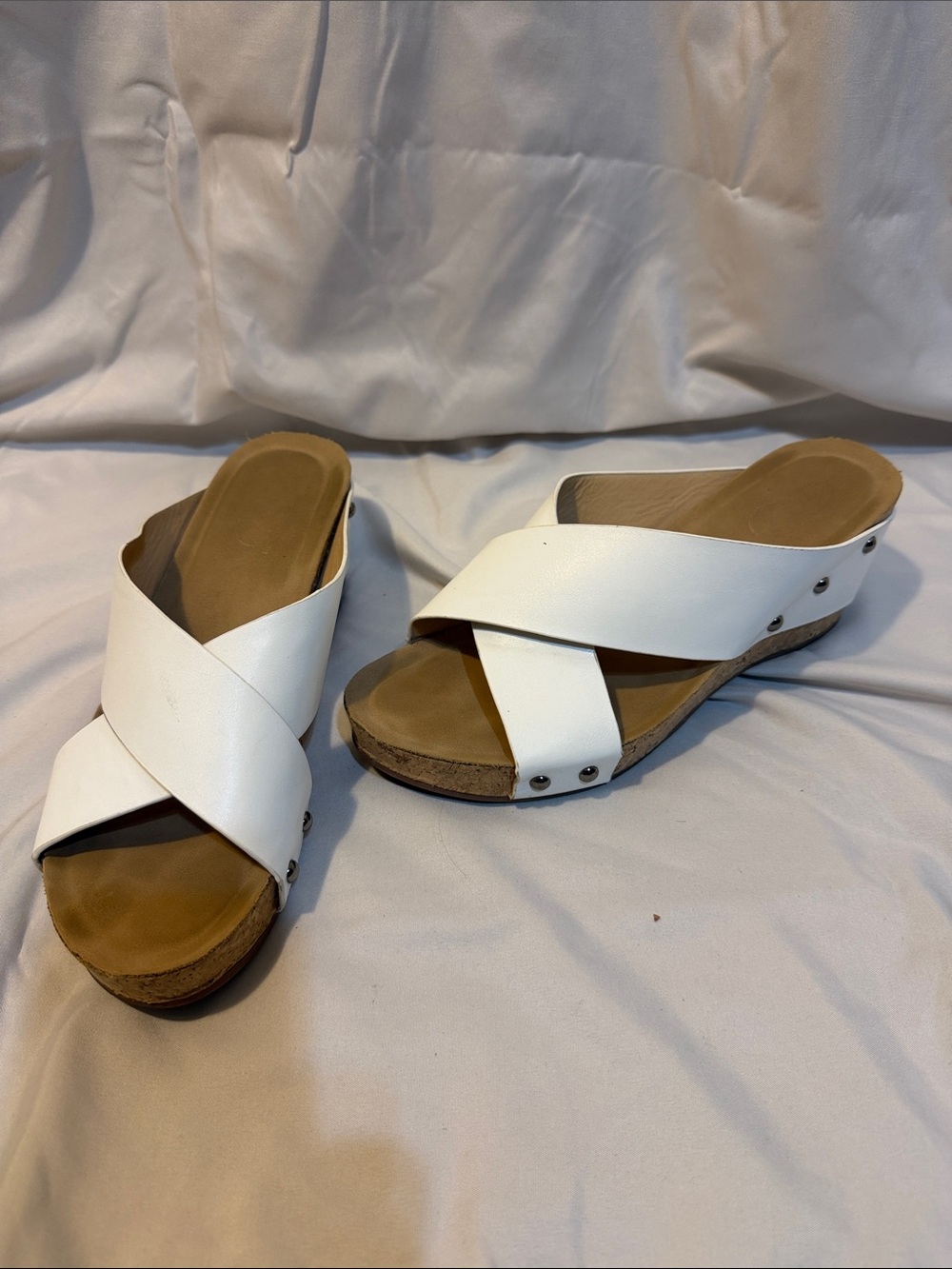 White Crisscross Slide Sandals by